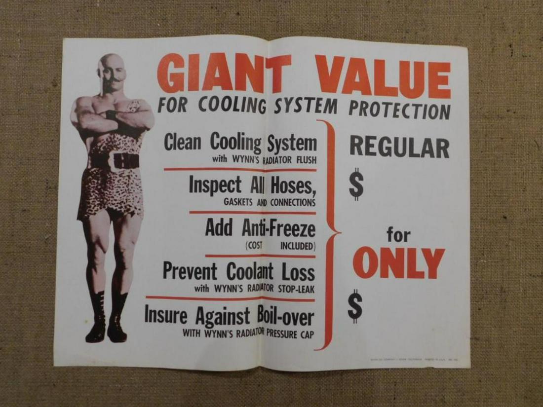 WYNN OIL COMPANY COOLING SYSTEM PROTECTION PAPER SIGN: WYNN OIL COMPANY COOLING SYSTEM PROTECTION PAPER SIGN VINTAGE ANTIQUE ADVERTISING
