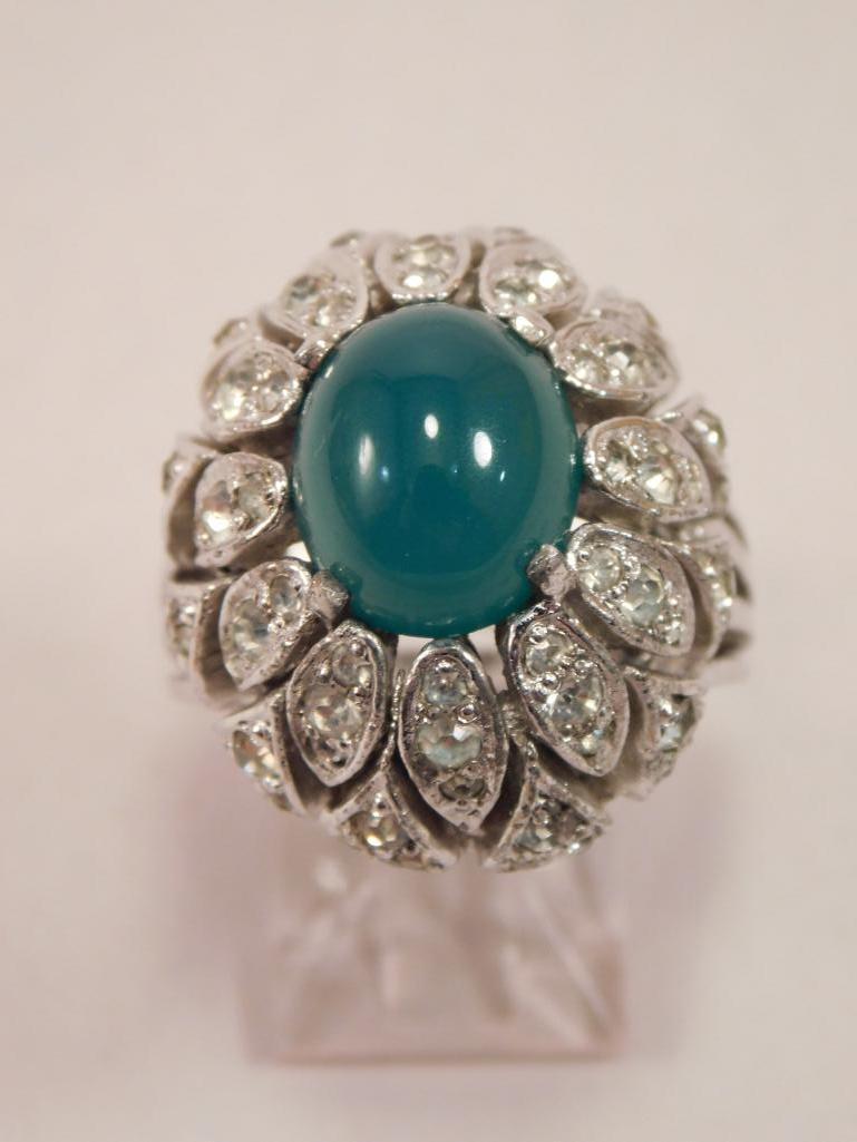 STERLING SILVER DIAMOND RING SIZE 7 VINTAGE ANTIQUE (1 of 5)