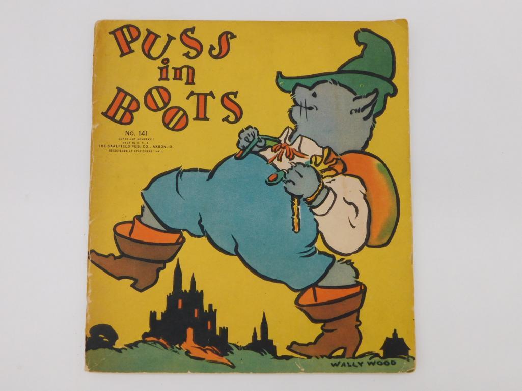 VINTAGE PUSS IN BOOTS BOOK ANTIQUE: Thank you for attending HATMAN AUCTIONS! This auctions consists of antiques, art, glassware, pottery, artifacts, rocks, minerals, gems , fossils and jewelry lots. Please see photos for measurements an