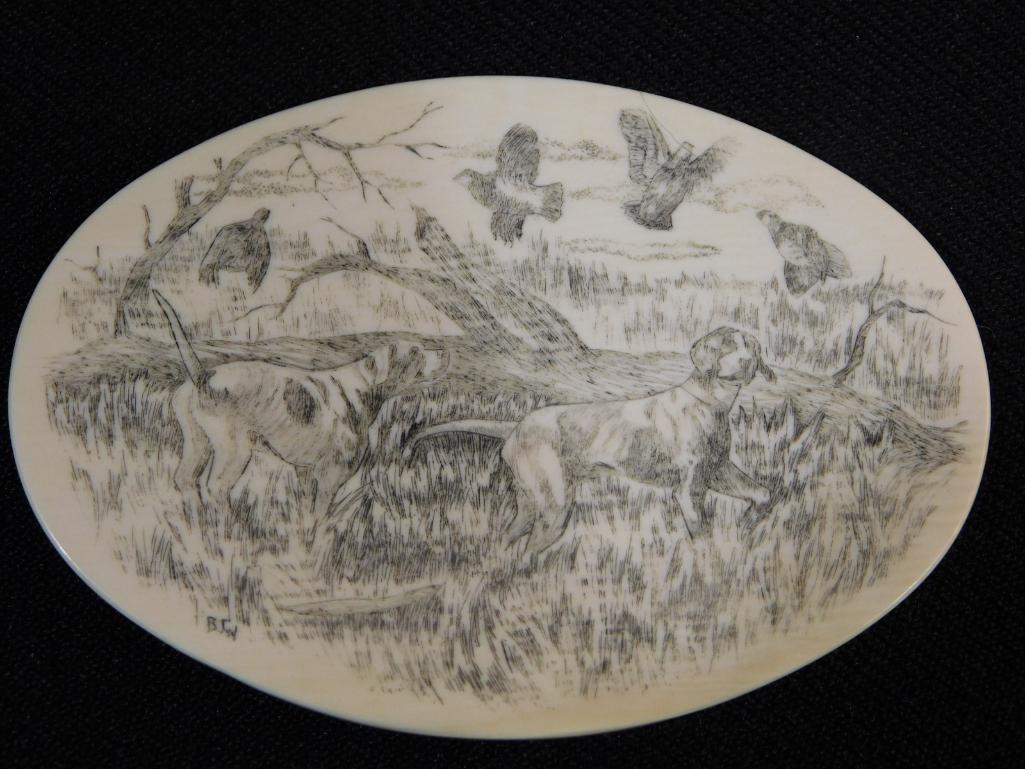 SCRIMSHAW CABOCHON: We have multiple rock auctions monthly. Thank you for attending HATMAN AUCTIONS! Please see photos for measurements and descriptions. If you purchase lots of heavy items, we can hold them for you unti
