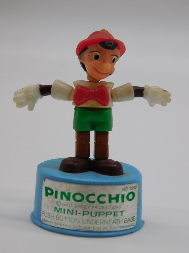 PINOCCHIO PUSH BUTTON MINI-PUPPET TIN TOYS, WIND UP, (1 of 4)
