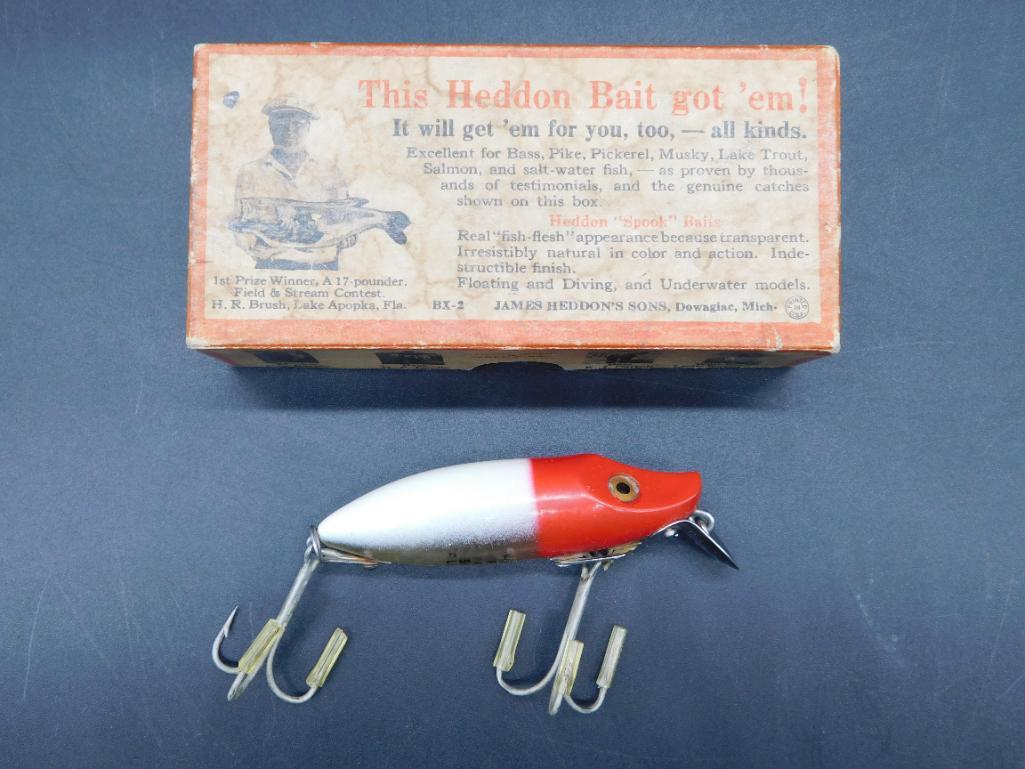 HEDDON RIVER RUNG FISHING LURE WITH ORIGINAL BOX: HEDDON RIVER RUNG FISHING LURE WITH ORIGINAL BOX VINTAGE ANTIQUE 1446 *** MIXED FISHING LOT VINTAGE ANTIQUE 1452