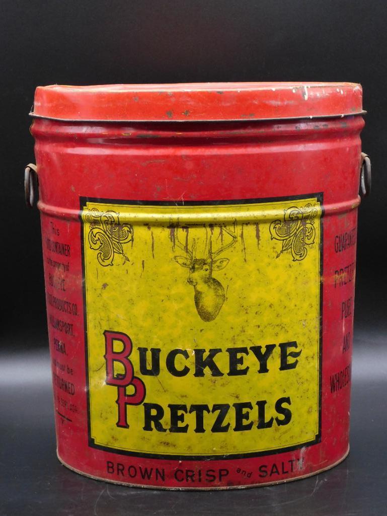 BUCKEYE PRETZELS TIN  ADVERTISING VINTAGE ANTIQUE (1 of 4)