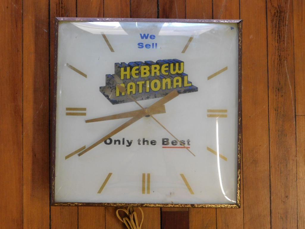 HEBREW NATIONAL CLOCK ADVERTISING VINTAGE ANTIQUE: Thank you for attending HATMAN AUCTIONS! SPECIAL NOTICE: Many items are PICK UP ONLY on Tuesday. SEE NOTE! Please see photos for measurements and descriptions. If you purchase lots of heavy items, we