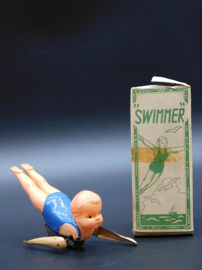 MY FRIEND TOYLAND TOY SWIMMER WITH ORIGINAL BOX: MY FRIEND TOYLAND TOY SWIMMER WITH ORIGINAL BOX *** Thank you for attending HATMAN AUCTIONS! Yes, we ship all items that are not oversized. Please see photos for measurements and description. SPECIAL 