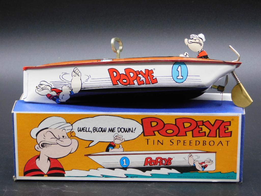 1996 POPEYE TIN SPEEDBOAT WIND-UP TOY WITH ORIGINAL BOX (1 of 4)