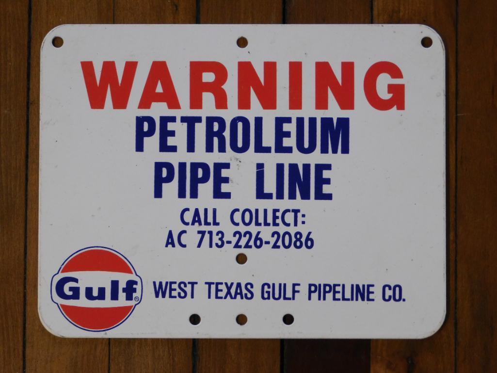 GULF WARNING PETROLEUM PIPE LINE SIGN VINTAGE ANTIQUE (1 of 4)