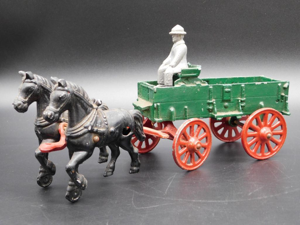 STANLEY HORSE AND CART WITH DRIVER TOY: Thank you for attending HATMAN AUCTIONS! Yes, we ship all items that are not oversized. Please see photos for measurements and description. SPECIAL NOTICE: Many items are PICK UP ONLY by APPOINTMENT O