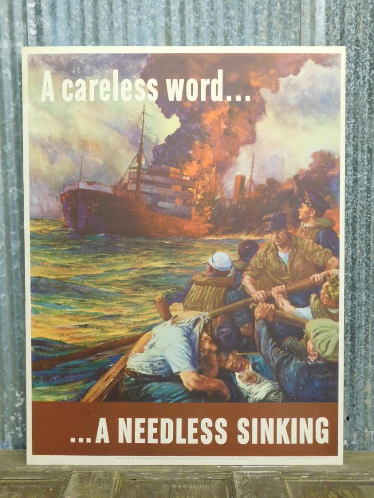 1942 OWI POSTER A CARELESS WORD A NEEDLESS SINKING WAR: Thank you for attending HATMAN AUCTIONS! Yes, we ship all items that are not oversized. Please see photos for measurements and description. SPECIAL NOTICE: Many items are PICK UP ONLY by APPOINTMENT O