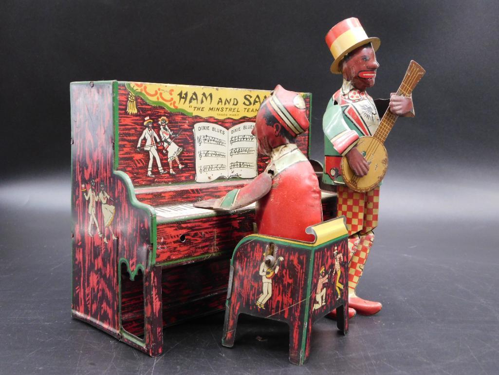 STRAUSS MAN AND SAM THE MINSTREL TEAM TIN TOY VINTAGE (1 of 9)