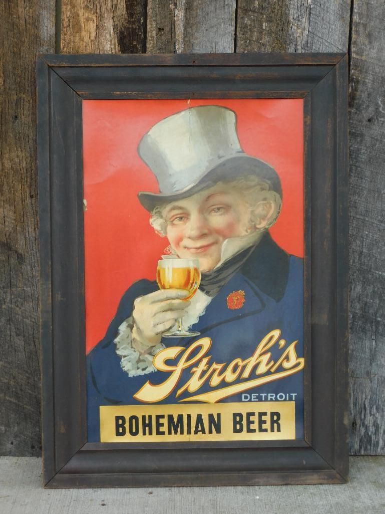 STROH'S BOHEMIAN BEER FRAMED  SIGN   VINTAGE ANTIQUE (1 of 4)