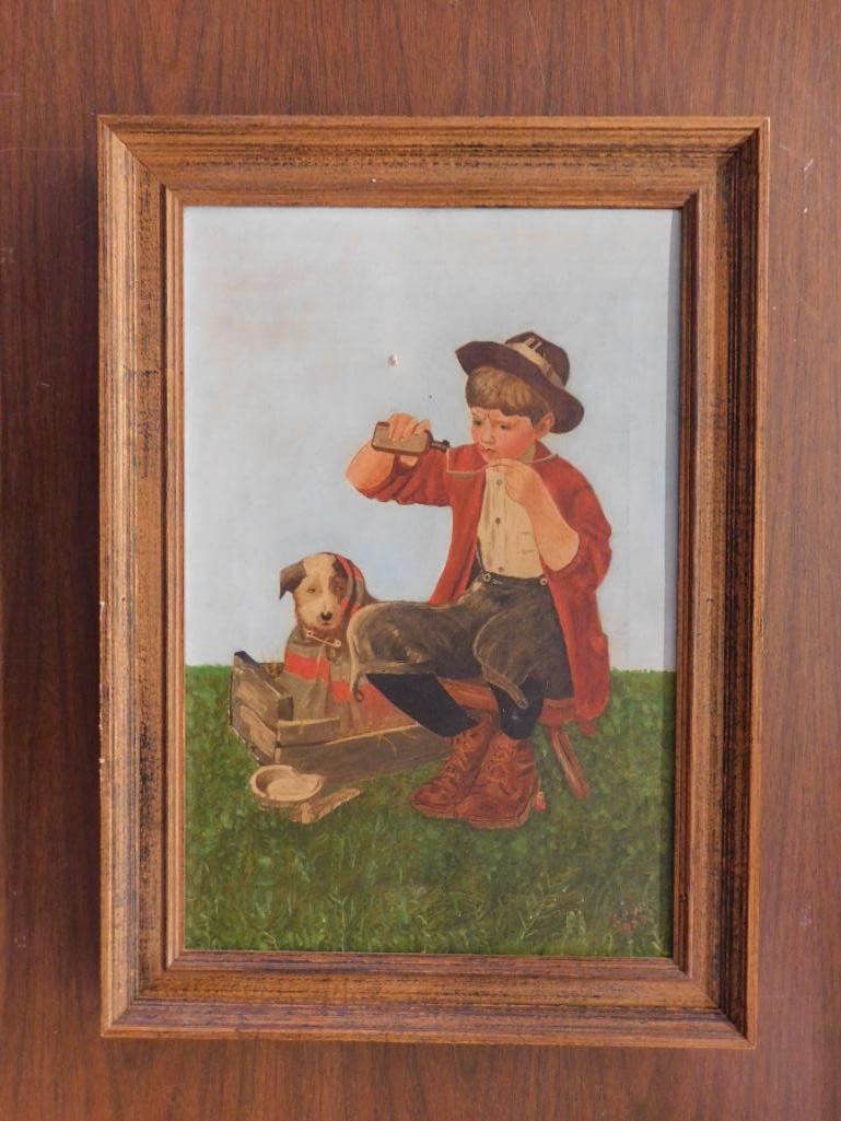 1923 FRAMED BOY WITH DOG ANTIQUE VINTAGE (1 of 6)