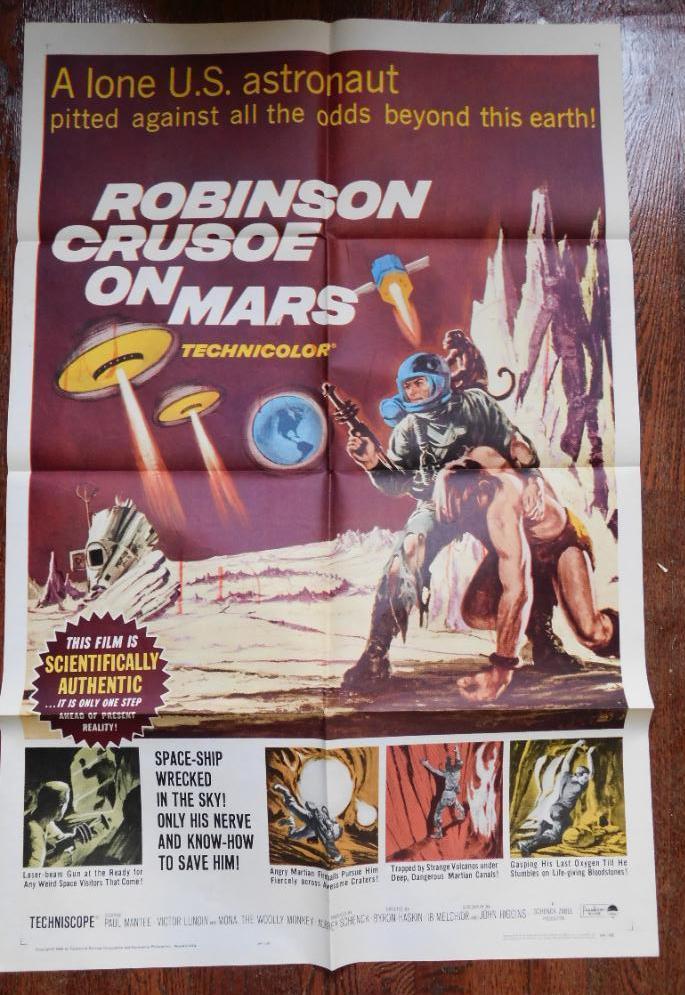 1964 ROBINSON CRUSOE ON MARS ONE-SHEET MOVIE POSTER VINTAGE ANTIQUE (1 of 3)