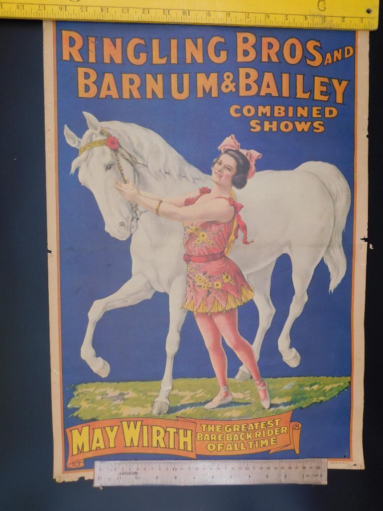 ORIGINAL RINGLING BROS MAY WIRTH CIRCUS POSTER VINTAGE ANTIQUE (1 of 3)