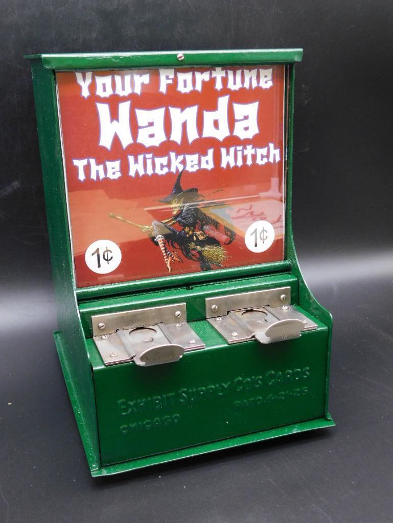 1930S PENNY ARCADE WANDA THE WITCH FORTUNE HOROSCOPE VENDING COIN OP WITH KEYS VINTAGE ANTIQUE: 1930S PENNY ARCADE WANDA THE WITCH FORTUNE HOROSCOPE VENDING COIN OP WITH KEYS VINTAGE ANTIQUE