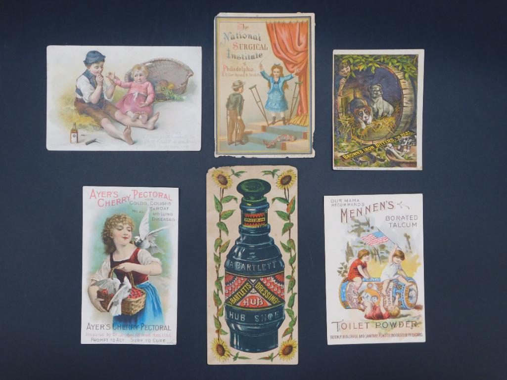 1800S VICTORIAN ADVERTISING TRADE CARDS SET OF 6: 1800S VICTORIAN ADVERTISING TRADE CARDS SET OF 6 VINTAGE ANTIQUE *** Thank you for attending HATMAN AUCTIONS! Yes, we ship all items that are not oversized. Please see photos for measurements and desc