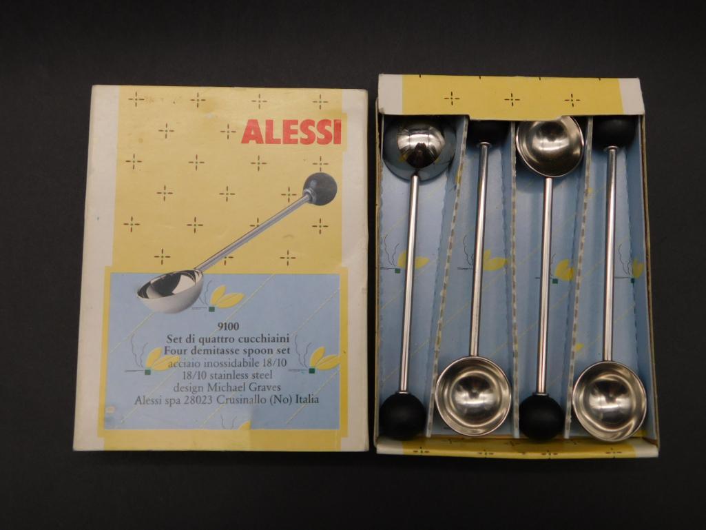 ALESSI DEMITASSE SPOONS SET OF 4: ALESSI DEMITASSE SPOONS SET OF 4 *** Thank you for attending HATMAN AUCTIONS! Yes, we ship all items that are not oversized. Please see photos for measurements and description. SPECIAL NOTICE: Many it