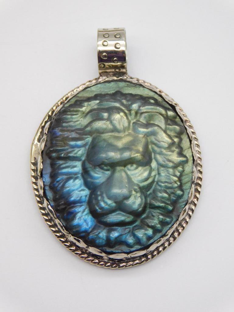 CARVED LABRADORITE LION PENDANT ROCK STONE LAPIDARY: Thank you for attending HATMAN AUCTIONS! Yes, we ship all items that are not oversized. Please see photos for measurements and description. SPECIAL NOTICE: Many items are PICK UP ONLY by APPOINTMENT O