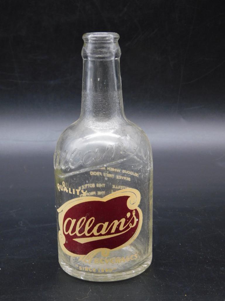 ALLANS BEVERAGES GLASS BOTTLE VINTAGE ANTIQUE: ALLANS BEVERAGES GLASS BOTTLE VINTAGE ANTIQUE