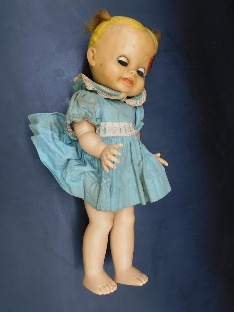 BABY DOLL WITH BLUE DRESS VINTAGE ANTIQUE TOY: BABY DOLL WITH BLUE DRESS VINTAGE ANTIQUE TOY
