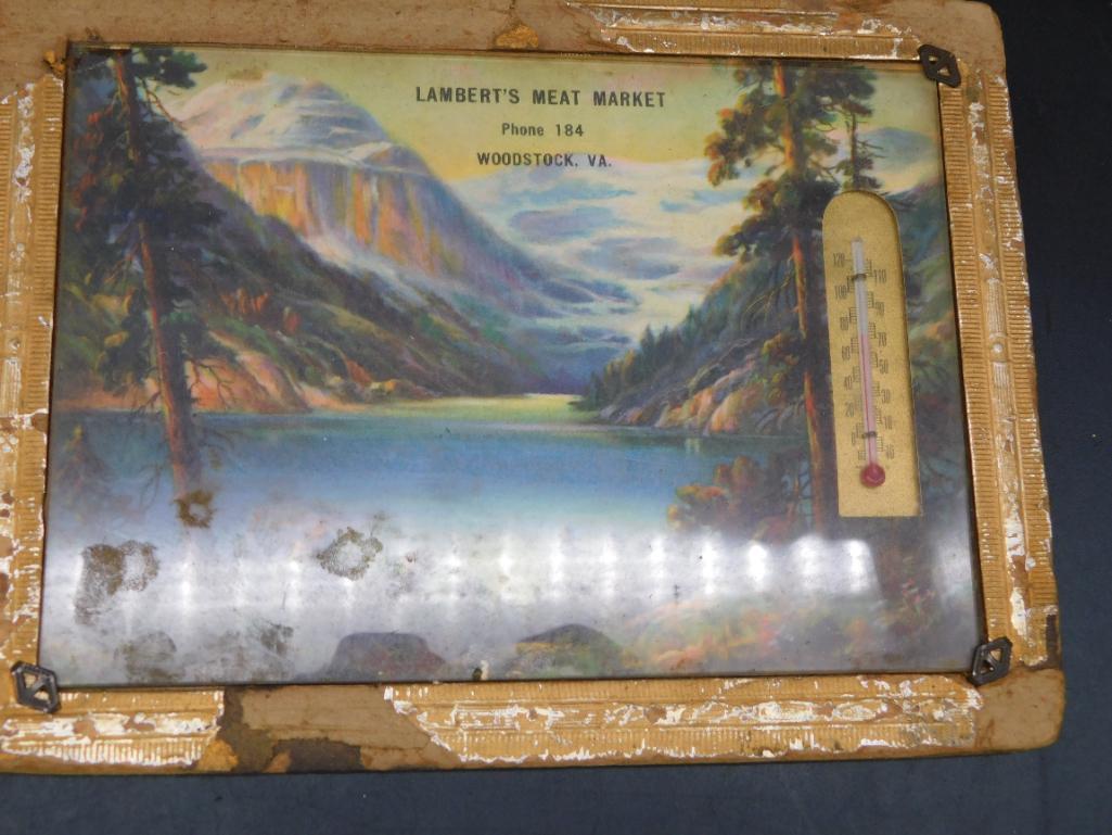 LAMBERTS MEAT MARKET ADVERTISING THERMOMETER VINTAGE ANTIQUE: LAMBERTS MEAT MARKET ADVERTISING THERMOMETER VINTAGE ANTIQUE