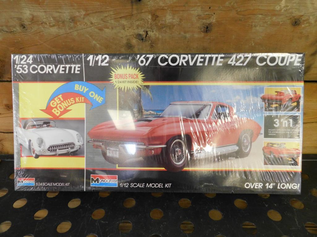1967 CORVETTE 427 COUPE 1/12 SCALE PLUS 1953 CORVETTE 1/24 SCALE MONOGRAM CARS (1 of 7)