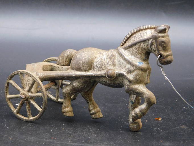 Metal Draft Horse And Cart Toy Vintage Antique