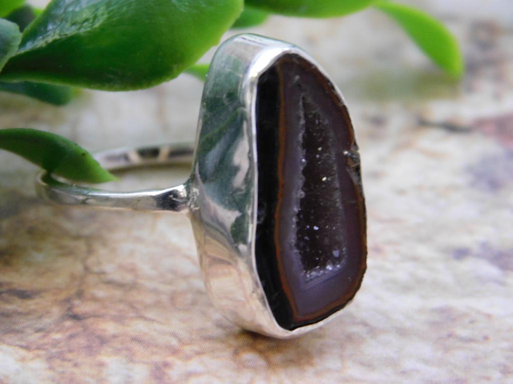STERLING SILVER GEODE RING SIZE 8 VINTAGE ANTIQUE (1 of 4)