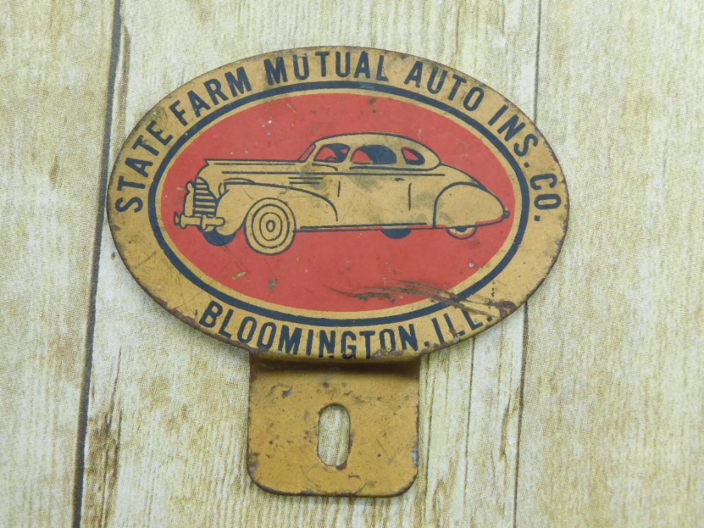 STATE FARM MUTUAL AUTO INSURANCE ADVERTISING LICENSE PLATE HANGER VINTAGE ANTIQUE (1 of 6)