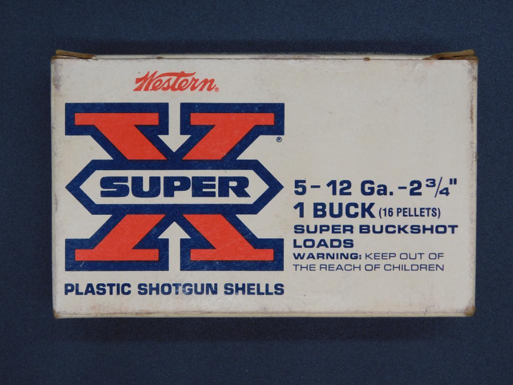 WESTERN 12 GUAGE SUPER X BUCKSHOT VINTAGE SHOTGUN AMMO FULL ORIGINAL BOX (1 of 4)