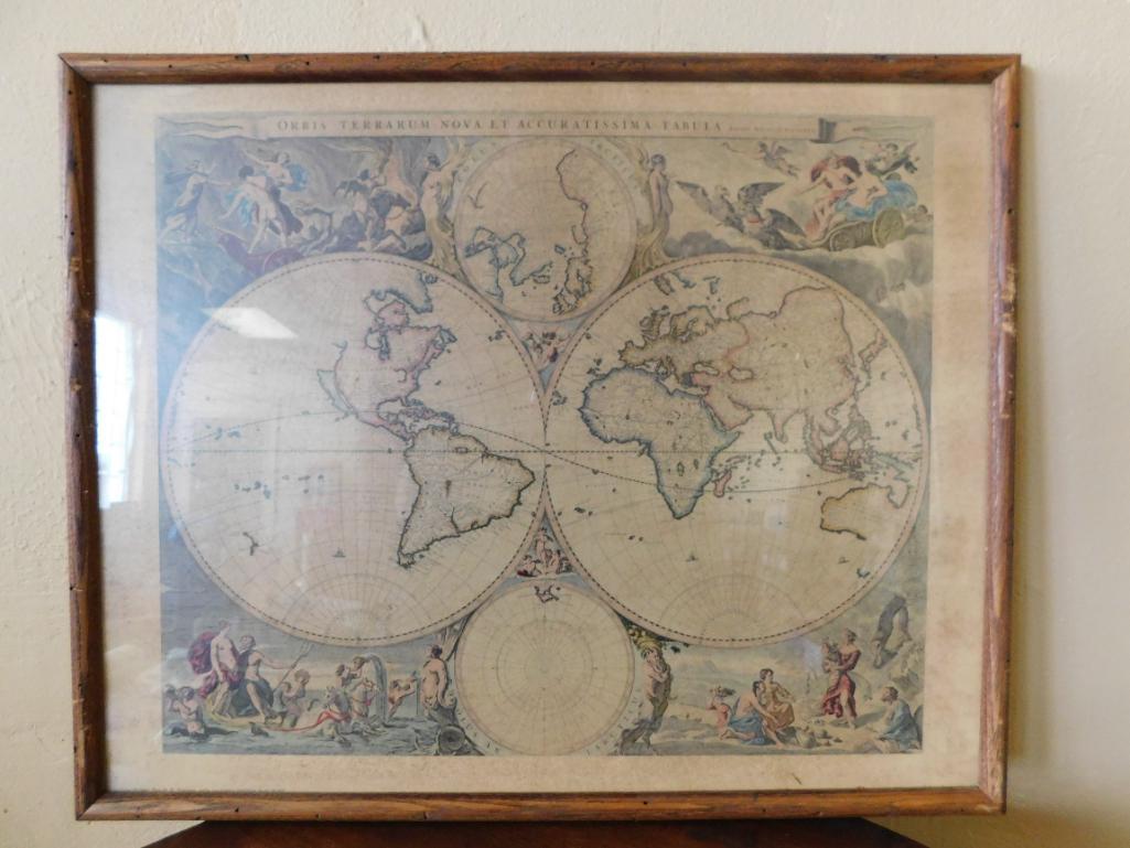 FRAMED JOAN BLAEU WORLD MAP VINTAGE ANTIQUE: FRAMED JOAN BLAEU WORLD MAP VINTAGE ANTIQUE--WELCOME TO HATMAN AUCTIONS! SPECIAL NOTICE: Please see photos for measurements and descriptions. ***Yes, we have in house shipping with MANY REPEAT CUSTOME
