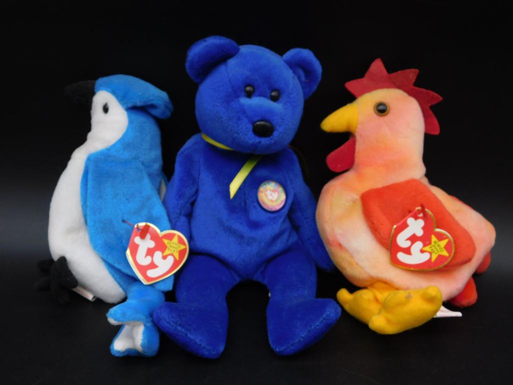 TY BEANIE BABY SET OF 3 VINTAGE ANTIQUE: TY BEANIE BABY SET OF 3 VINTAGE ANTIQUE--WELCOME TO HATMAN AUCTIONS! SPECIAL NOTICE: Please see photos for measurements and descriptions. ***Yes, we have in house shipping with MANY REPEAT CUSTOMERS b