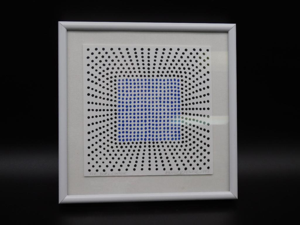 RICHARD ANUSZKIEWICZ OP ART 1998 FRAMED CARD VINTAGE ANTIQUE (1 of 3)