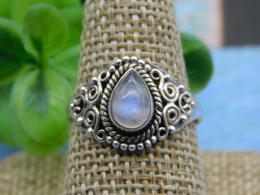 STERLING SILVER RAINBOW MOONSTONE RING SIZE 9 ROCK STONE LAPIDARY SPECIMEN (1 of 3)