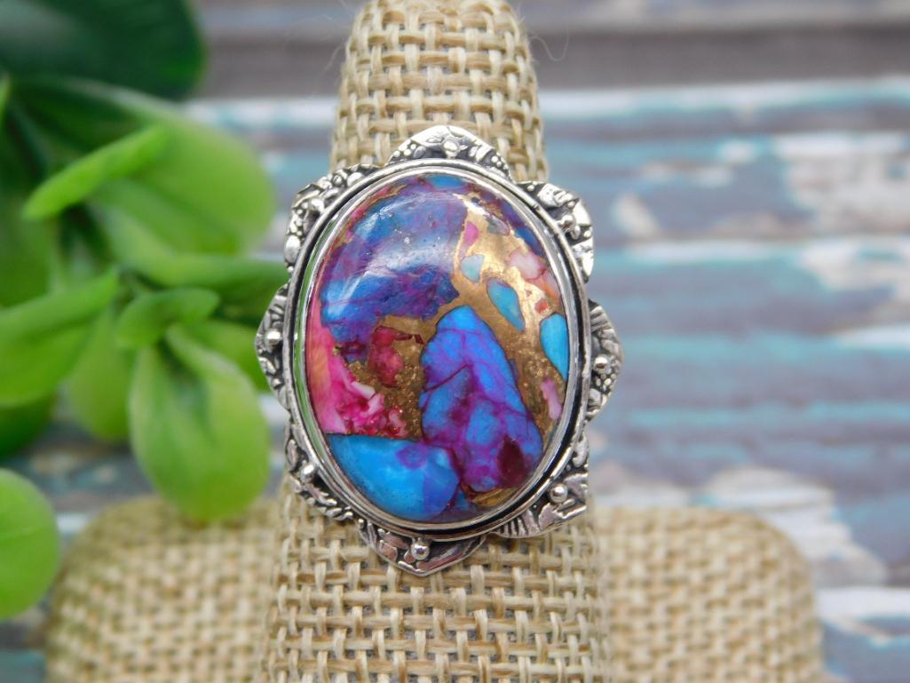 STERLING SILVER PINK DAHLIA TURQUOISE RING SIZE 8 ROCK STONE LAPIDARY SPECIMEN (1 of 2)