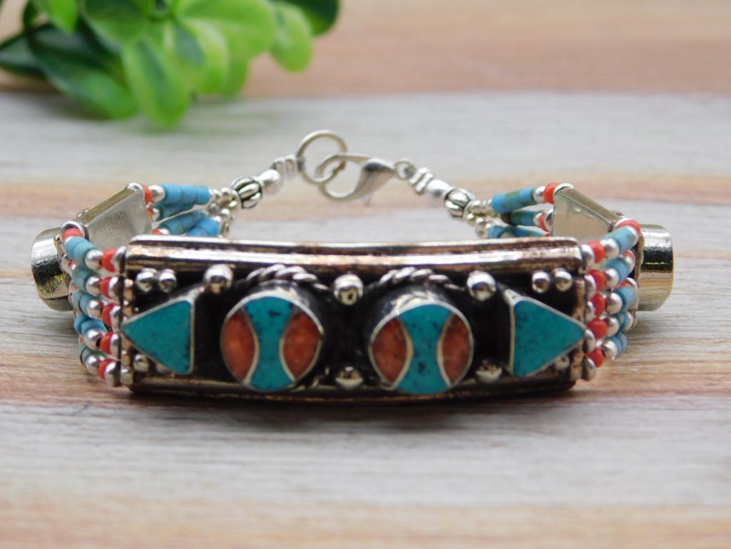 TURQUOISE AND CARNELIAN BRACELET ROCK STONE LAPIDARY SPECIMEN: TURQUOISE AND CARNELIAN BRACELET ROCK STONE LAPIDARY SPECIMEN