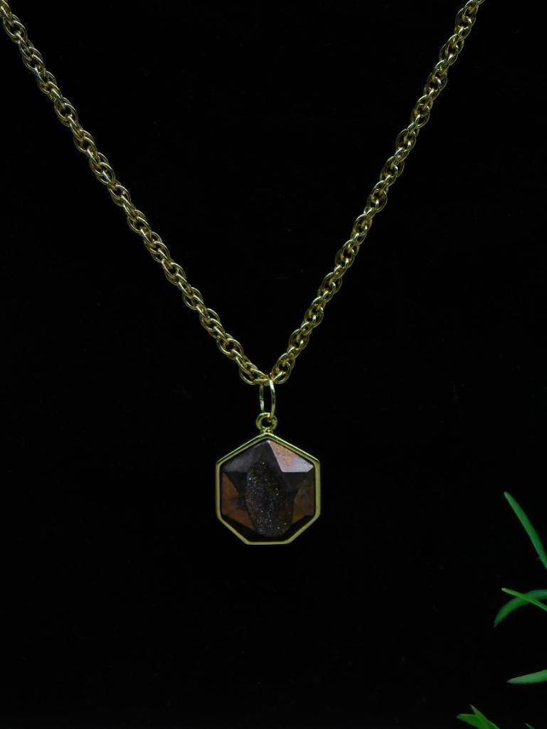 DRUZY TITANIUM PENDANT ON CHAIN NECKLACE ROCK STONE LAPIDARY SPECIMEN: DRUZY TITANIUM PENDANT ON CHAIN NECKLACE ROCK STONE LAPIDARY SPECIMEN