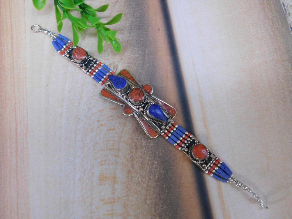 LAPIS AND CARNELIAN BRACELET ROCK STONE LAPIDARY SPECIMEN: LAPIS AND CARNELIAN BRACELET ROCK STONE LAPIDARY SPECIMEN