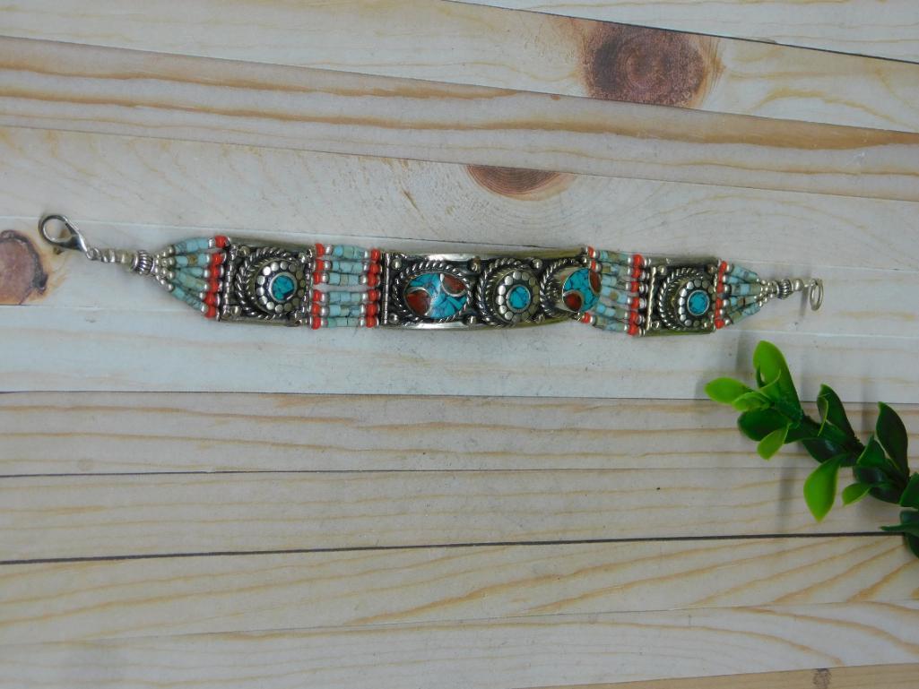 TURQUOISE AND CARNELIAN BRACELET ROCK STONE LAPIDARY SPECIMEN: TURQUOISE AND CARNELIAN BRACELET ROCK STONE LAPIDARY SPECIMEN