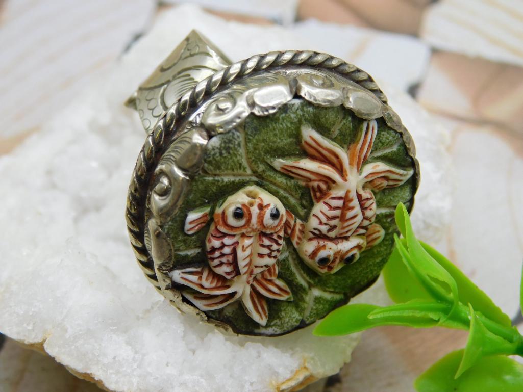 STONE KOI FISH ADJUSTABLE RING ROCK STONE LAPIDARY SPECIMEN (1 of 3)