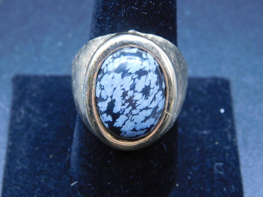 SNOWFLAKE OBSIDIAN ADJUSTABLE RING VINTAGE ANTIQUE: SNOWFLAKE OBSIDIAN ADJUSTABLE RING VINTAGE ANTIQUE
