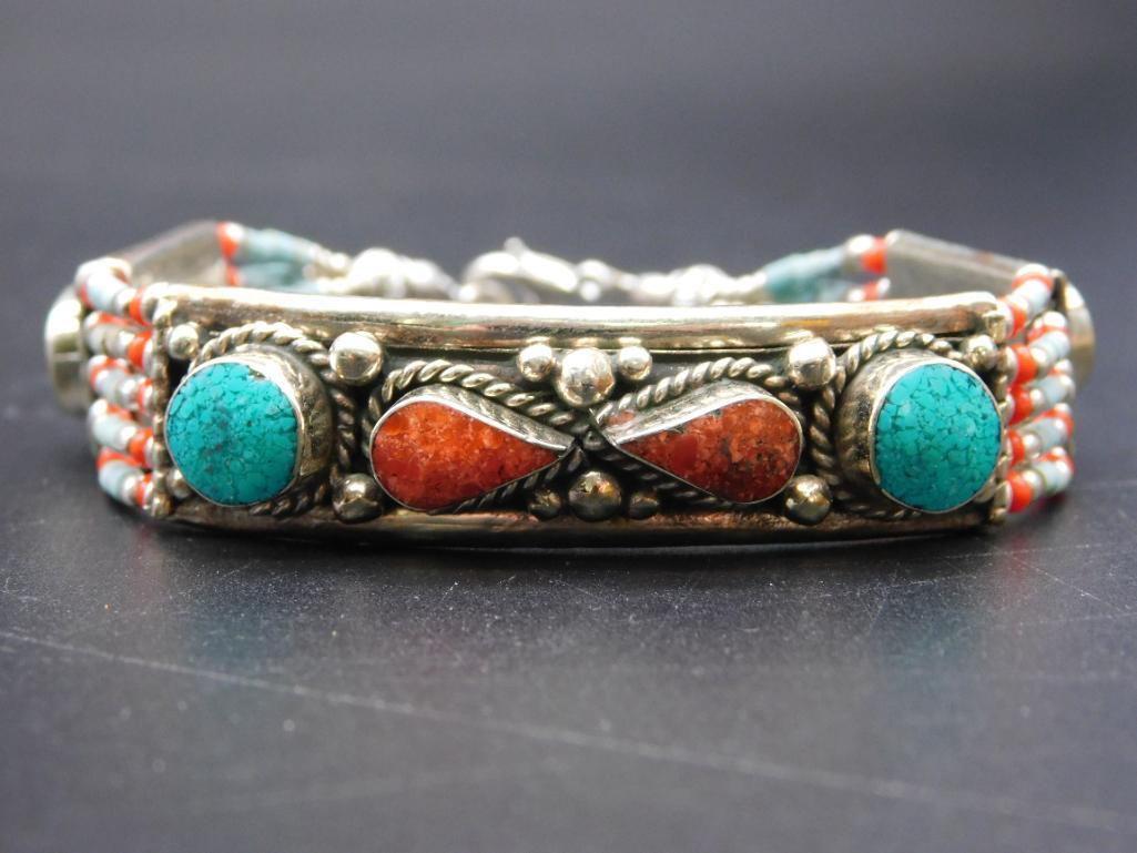 TURQUOISE AND CARNELIAN BRACELET ROCK STONE LAPIDARY SPECIMEN: TURQUOISE AND CARNELIAN BRACELET ROCK STONE LAPIDARY SPECIMEN