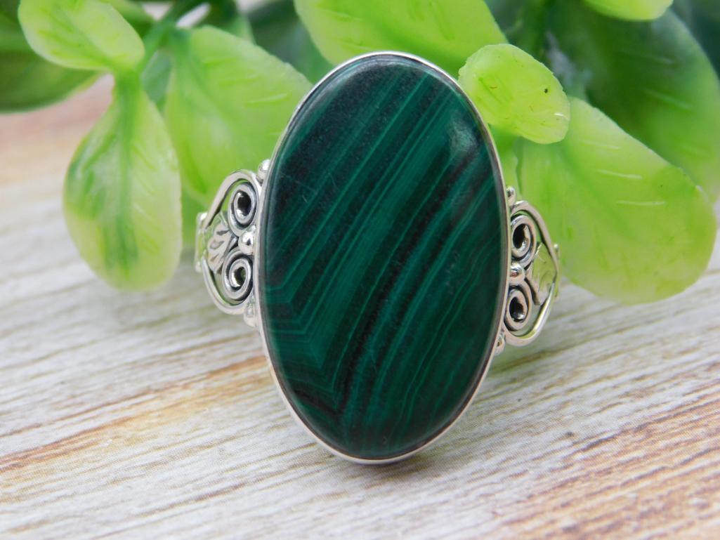 STERLING SILVER MALACHITE RING SIZE 9 ROCK STONE LAPIDARY SPECIMEN (1 of 3)