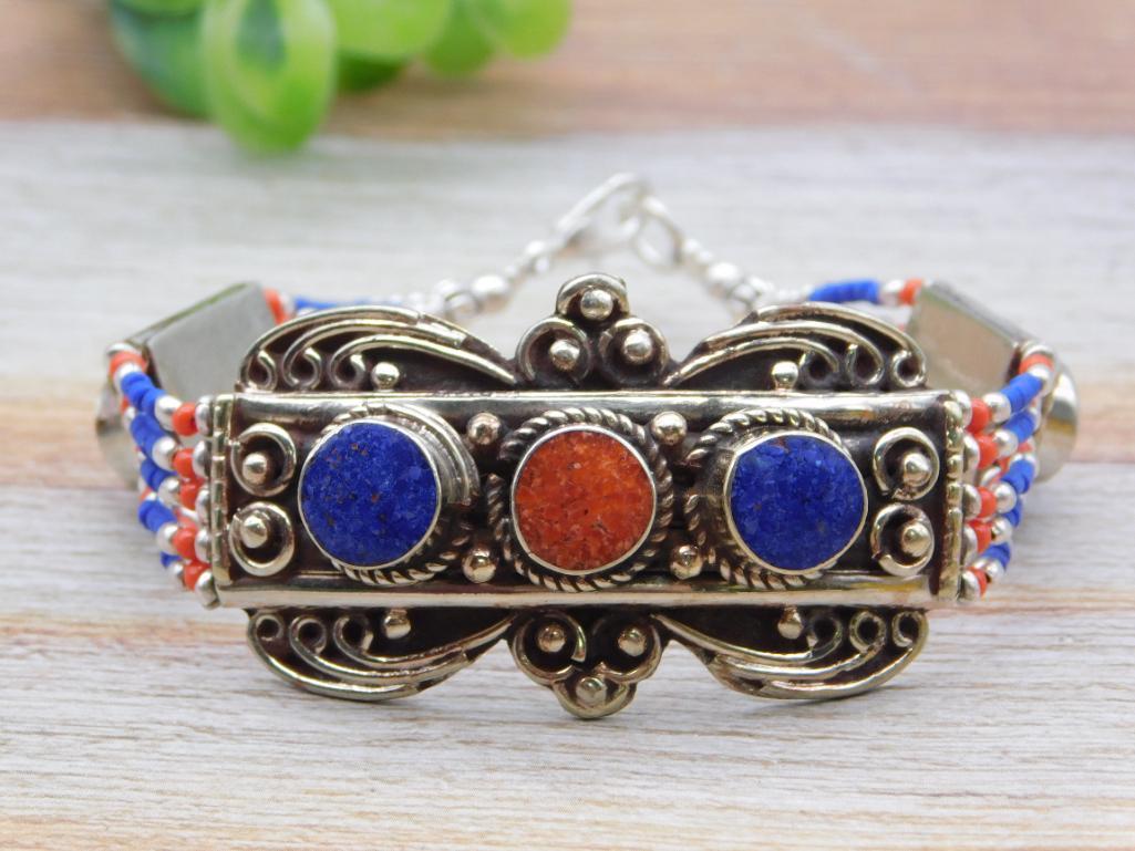 LAPIS LAZULI AND CARNELIAN BRACELET ROCK STONE LAPIDARY SPECIMEN: LAPIS LAZULI AND CARNELIAN BRACELET ROCK STONE LAPIDARY SPECIMEN
