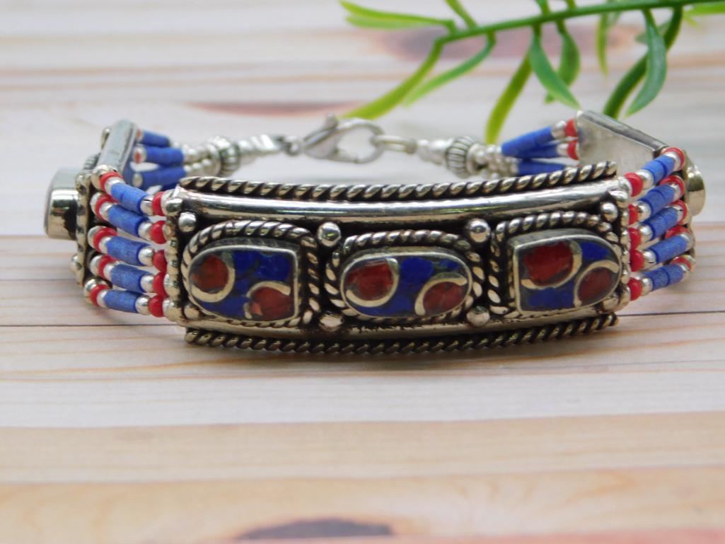 LAPIS AND CARNELIAN BRACELET ROCK STONE LAPIDARY SPECIMEN: LAPIS AND CARNELIAN BRACELET ROCK STONE LAPIDARY SPECIMEN