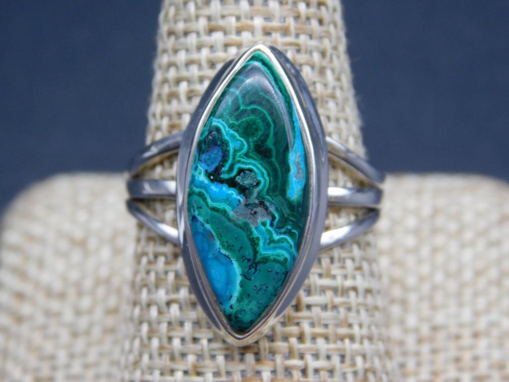 STERLING SILVER CHRYSOCOLLA MALACHITE RING VINTAGE ANTIQUE (1 of 5)