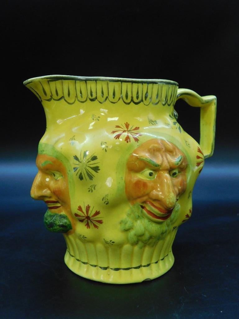 EARLY MAJOLICA 3 FACE HEAD JUG VINTAGE ANTIQUE PITCHER (1 of 2)