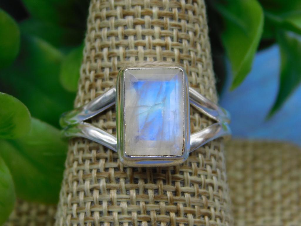 STERLING SILVER RAINBOW MOONSTONE RING ROCK STONE LAPIDARY SPECIMEN (1 of 2)