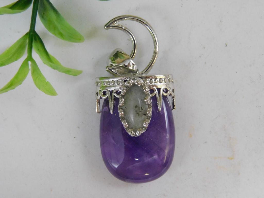 AMETHYST AND LABRADORITE PENDANT ROCK STONE LAPIDARY SPECIMEN: AMETHYST AND LABRADORITE PENDANT ROCK STONE LAPIDARY SPECIMEN