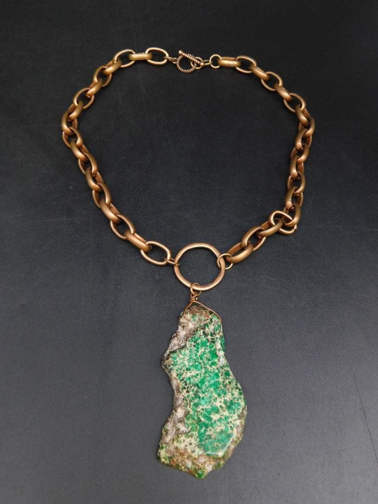 GENUINE STONE PENDANT ON COPPER BRACELET VINTAGE ANTIQUE (1 of 2)